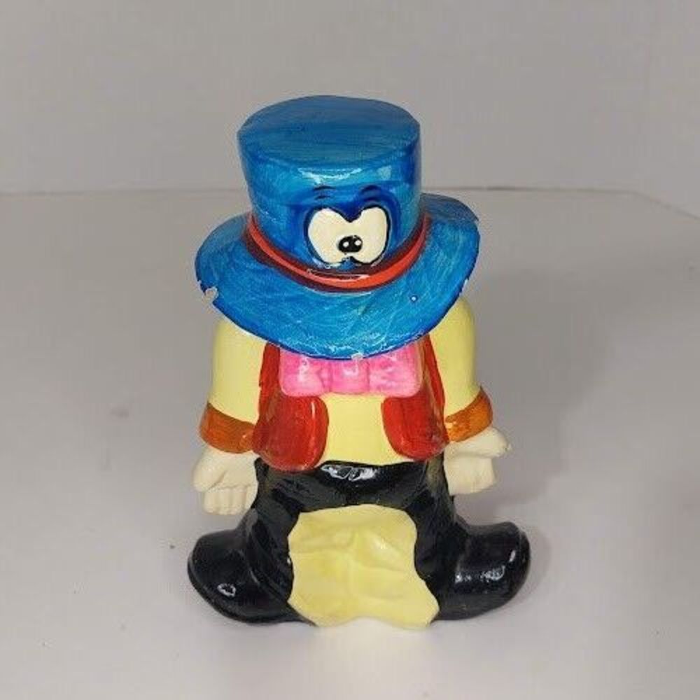 Vtg Ceramic Clown Hat Over Eyes Coin Bank 7" Big Blue Top Hat Circus Figurine